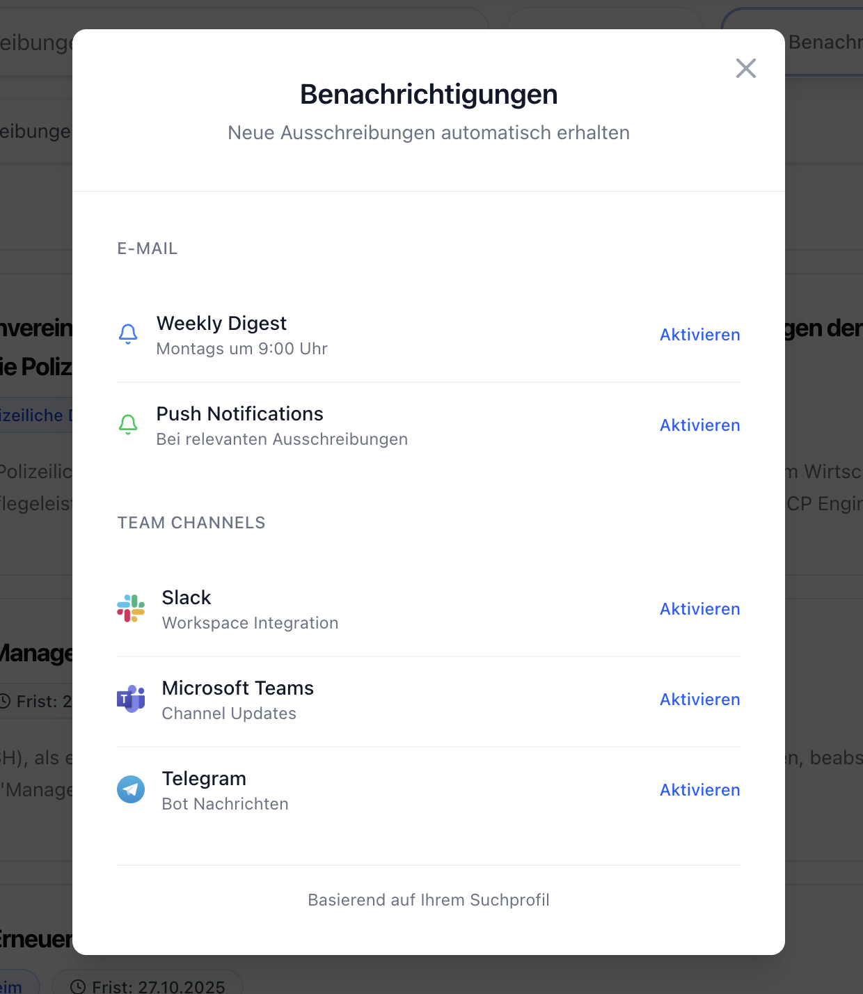 BidFix Benachrichtigungseinstellungen - E-Mail, Push-Nachrichten und Team-Integration