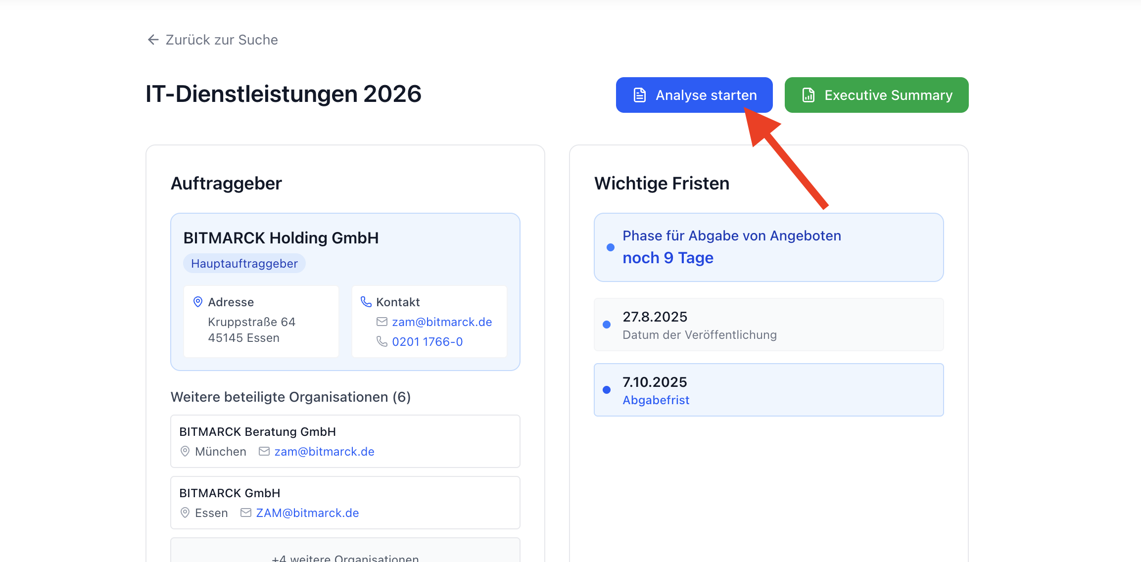 BidFix Workflow Schritt 2 - Start der KI-Anforderungsanalyse