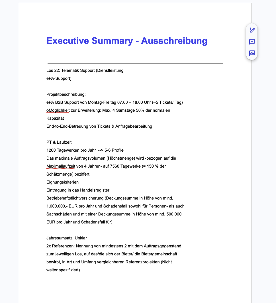 BidFix Executive Summary Word Export - Editierbare Dokumentvorlage