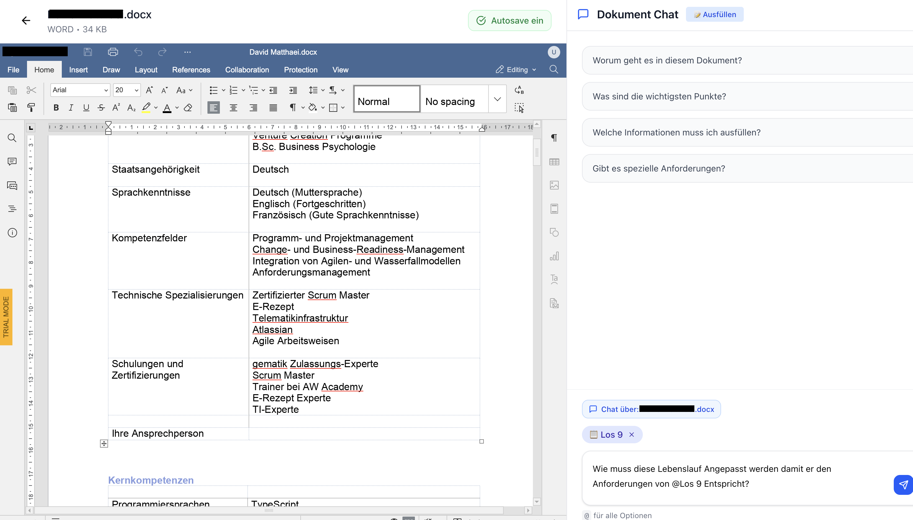 BidFix CV Editor - Kontextbezogene Dokumentenbearbeitung mit KI-Unterstützung