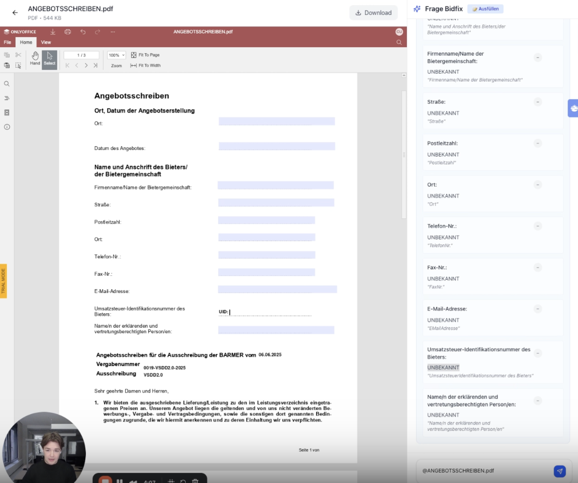 BidFix Dokumentenerstellung - Leistungsverzeichnisse und Standarddokumente automatisch ausfüllen basierend auf dem Unternehmenskontext