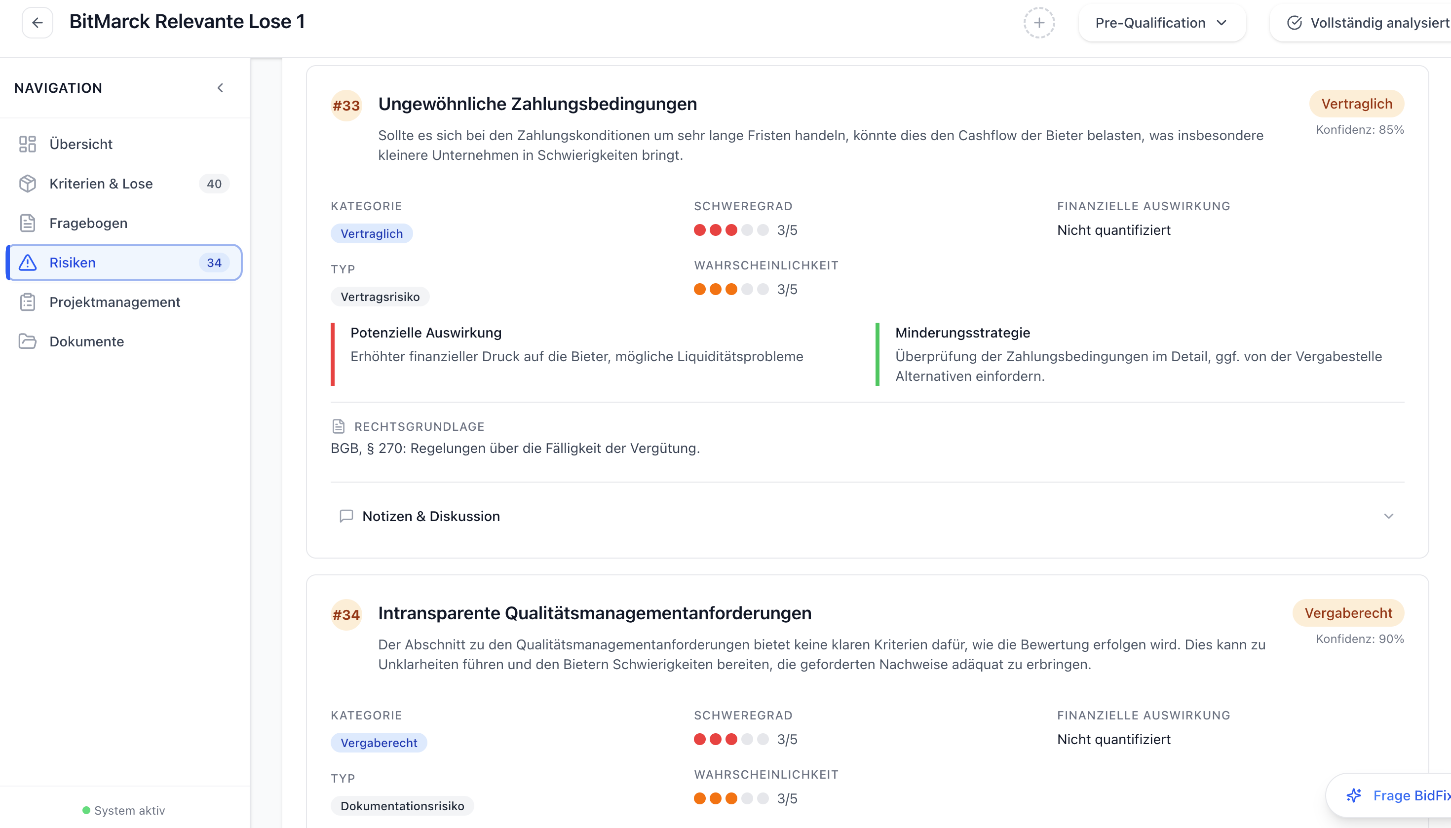 BidFix Risikenanalyse - Proaktive Identifikation und Bewertung von Ausschreibungsrisiken